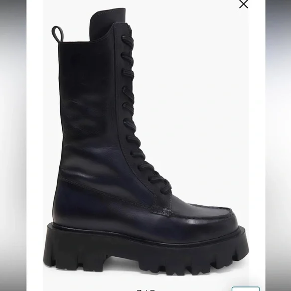 Free People Jones Lug Sole Combat Boot Size 7 Leather BlacK NEW - Picture 1 of 15